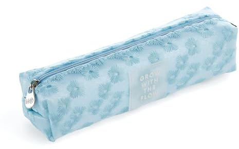 Miquelrius - Federmäppchen oval mit gestickten Blumen, 1 Fach, Größe 200 x 45 x 45 mm, Material Polyester, Reißverschluss, Metallgriff, Blau, blau, 200 x 45 x 45 mm, (MR16849)