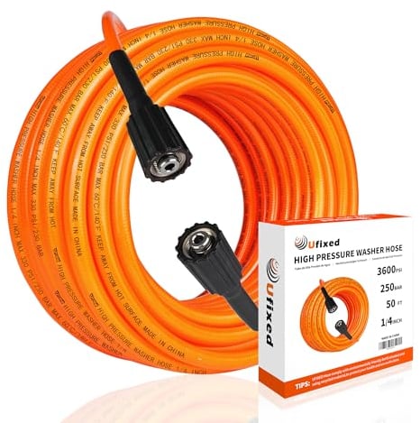 Tubo flessibile per idropulitrice ad alta pressione da 15 m, antipiega, arancione, 1/4 pollici, M22 14 mm, attacco girevole in ottone, 3600 PSI, tubo leggero per idropulitrice ad alta pressione