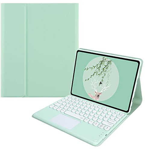 VLEAQC Funda de Teclado Ligera para Lenovo Tab P11 Plus 2021 (TB-J616F J616X)/P11 Plus (TB-J616F J616X) 11 Pulgadas, Teclado Bluetooth magnético Desmontable Trackpad, Teclas Redondas,Verde