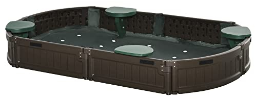 Outsunny Sandkasten Sandbox mit Vier Sitzplatten, Sandkiste mit Abdeckplane, für 3-12 Jahre Kinder, 183 x 105 x 22,5 cm, HDPE, Dunkelgrün
