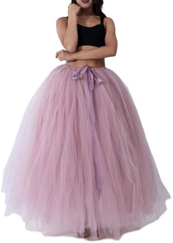 RWGSNB Gonna Lunga da Donna in Tulle Rosa Antico Intrecciata A Mano con Nappe in Rete di Garza Gonna Regolabile da Annodare Gonna A Linea A Soffice Gonna tutù Elegante Gonna Lunga alla Caviglia per