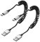 Cavo spirale da USB A a USB C, 2 pezzi Cavo USB C corto cavo di ricarica veloce cavo di ricarica USB Android Auto cavo dati di tipo C per Samsung S23 S22 S21 S10 S9 S8 S7, Xiaomi, Huawei - Nero