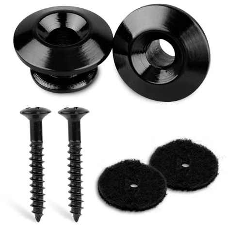 2 Packs Guitar Strap Buttons, Copper Acoustic Guitar Strap Locks Pins End with Screws and Felt Pads Guitar Straplock Peg Guitar Strap Accessories for Electric Guitar Ukulele Bass (Black)