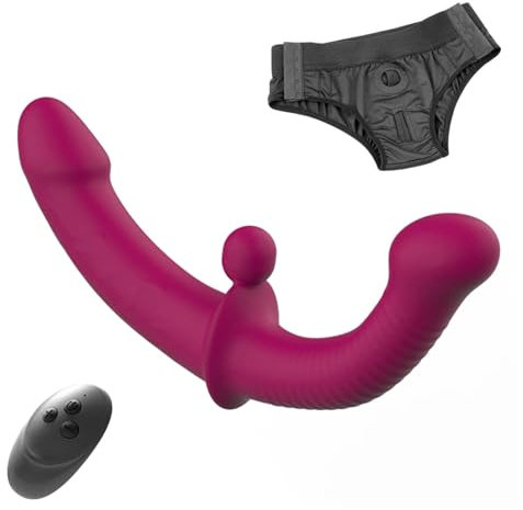 LZMYZ Silikon Realistischer Doppeldildo mit 10 Vibrations Paarvibrator, Strap On Umschnall Dildo Lesben Paarvibrator für Sie Klitoris und G-punkt mit Fernbedienung Sex Toys für Frauen und Paar(A+B)