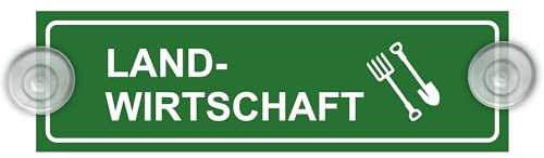 Indigos UG - Schild Landwirtschaft - grün - 20 x 6 cm - Saugnapfschild - Aluverbund - Innenbefestigung für Ihr Auto - UV-Beständig - Einsatzschild - Hinweisschild - Warnschild
