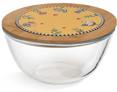 Egan Saladier collection Cocoricò. Objet en verre - bois - céramique jaune. Dimensions : 23 x 12 cm. La référence est 228057
