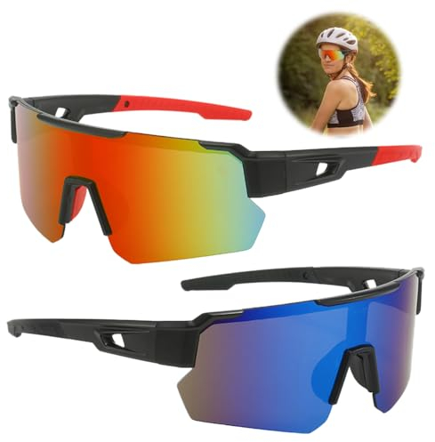 Foreverup Schnelle Brille, 2 Stück Sport Sonnenbrille, Polarisiert Fahrradbrille, Fahrradbrille Winddicht, Radfahrer Brille für Herren Damen UV400 Schutz für Outdooraktivitäten