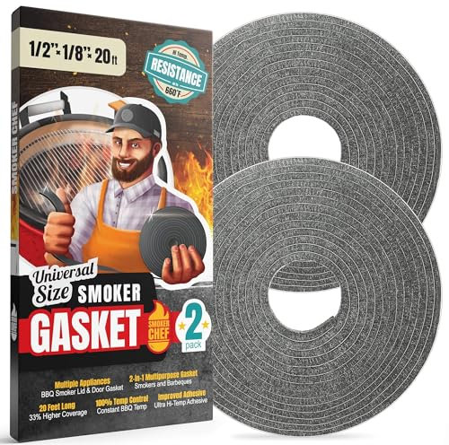 XXL 6.8m Smoker Seal - Grey 1/2 x 1/8 Hi-Temp Grill Seal - 2 Pack x 3m Self Adhesive Grey Nomex Fire Smoke Seal - Tape for Grill Lid - Smoking Accessories