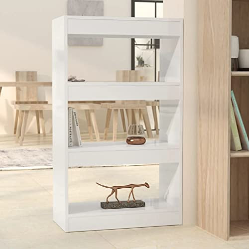 THOYTOUI Bücherregal Raumteiler, Vitrinenschrank Lagerregal Stehsammler Büroregal Geeignet für Arbeitszimmer Badezimmer Abstellraum Büro Hochglanz-Weiß 60x30x103cm Holzwerkstoff