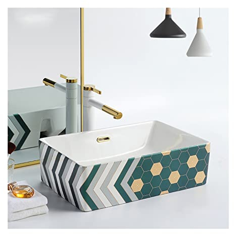 GLigeT Aufsatzwaschbecken Rechteckiges Badezimmer-Waschbecken aus Keramik, 19 x 15 über der Theke, Porzellan-Aufsatzwaschbecken, Kunstwaschbecken mit Pop-Up-Ablauf und Wasserhahn Waschbecken