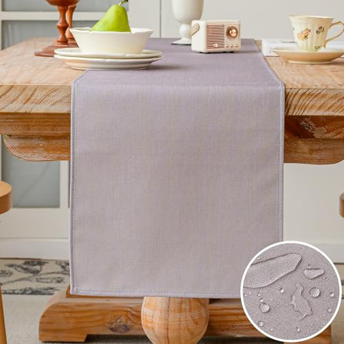 Vorysum Tischläufer Modern Tischläufer Wasserabweisend Leinen，Tischläufer Abwaschbar，Dekoration Tischdecke Outdoor Sommer Garten für Hochzeit Esszimmer Party Urlaub (Beige, 40 x 140 cm)