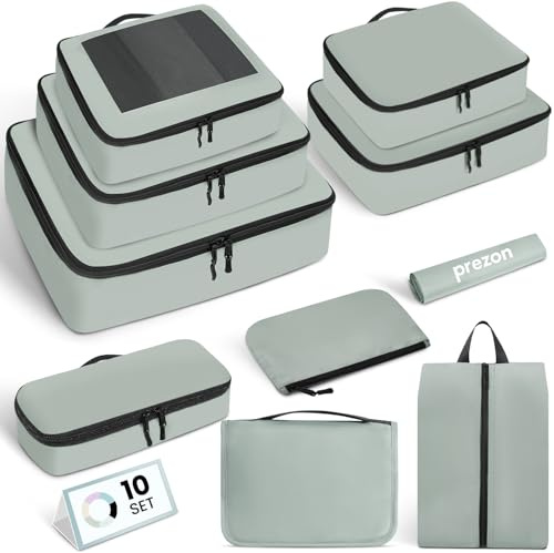 Prezon Packing Cubes for Suitcase 10 Set, Leichtgewichtige Gepäck Packing Organizer Packing Cubes für Reisezubehör