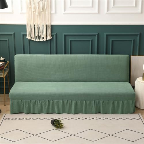 DOTBUY-SHOP Jacquard Sofa Überzug Ohne Armlehnen mit Rock, Solide Farbe Gerüschtem Sofabezug ohne Armlehne 1/2/3 Sitzer Futon Sofa Bezug Stretch Schlafsofa Überzug (Grün,155~185cm)