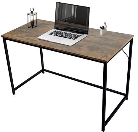 Direct Online Houseware Rustic Computer Desk 120x60 cm – Dark Brown Wood & Metal Office Desk for Home, Study & Work