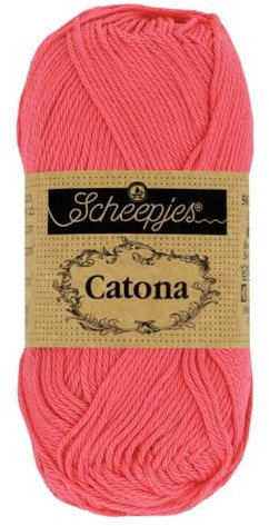 Scheepjes Catona Baumwollgarn pink uni einfarbig, reine Baumwolle zum stricken und häkeln | 100% Baumwolle | 50g 125m (256 Cornelia Rose)