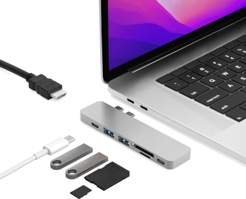 iMounts USB-C Hub für MacBook in Space Grau | 7-in-1 Adapter mit 4K HDMI, 3X USB 3.0, SD/TF Kartenleser & 100W Power Delivery | Kompakter Multiport Hub für Arbeit, Reise & Home Office