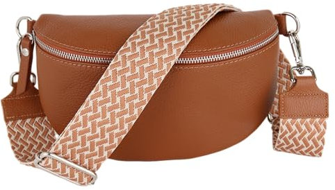 MIRROSI® Bauchtasche Damen, Echtleder, Made in Italy, Umhängetasche, Brusttasche, Crossbody Bag (1 Tasche & 2 Gurte) (Braun (Flecht), Große Tasche (28x18x9cm))