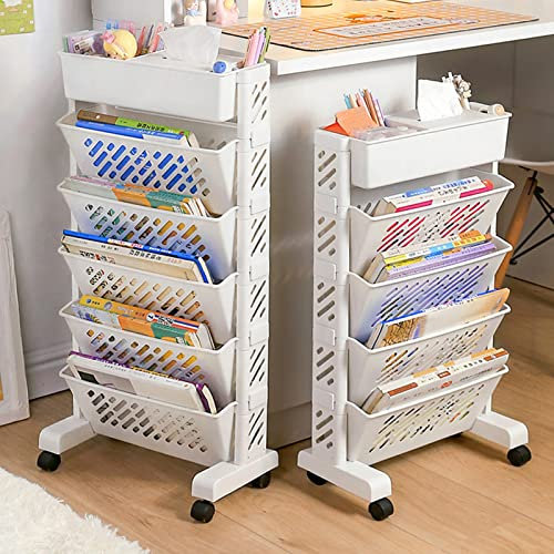 Estantería Libros con Ruedas, Carro de Almacenamiento Móvil, Organizador de Libros Carro de Almacenamiento, 6 Capas Carro de Servicios para Salón Baño Dormitorio Oficina