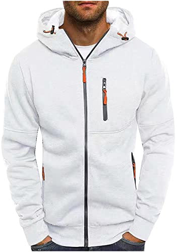 Jamicy Hoodie Herren Sweatjacke Male Kapuzenpullover mit Reißverschluss Classic Pullover mit Kapuze Einfarbig Sweatshirt Basic Sportjacke Cardigan Jacke Warehouse Deal Weiß 4XL