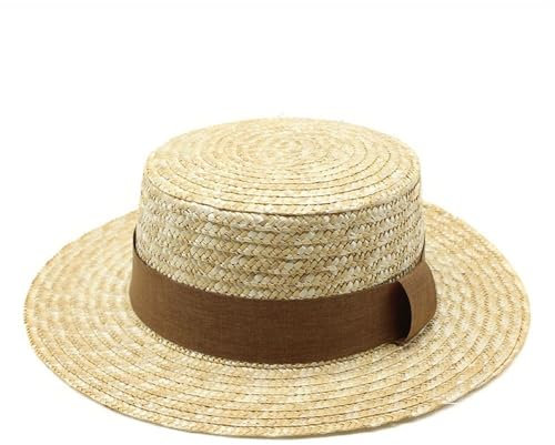 Chapeau de paille rétro tissé à la main - Chapeau de paille rond moderne à visière plate