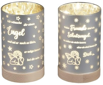Dekoration 1 Stück Deko-Licht 15cm mit Spruch und Timer-hellbrauner Holzsockel- Ich wünsche Dir einen Engel..