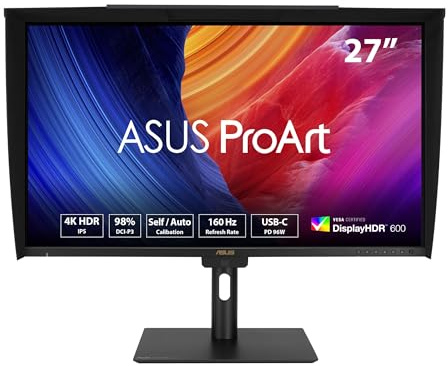 ASUS ProArt PA27UCGE 27 Inch 4K HDR USB-C Professional Monitor for Mac | Delta E<1, Hardware Calibration, Auto KVM, IPS, 160Hz, USB-C PD 96W, Built-in Motorized Colorimeter, 98% DCI-P3, HLG, AGLR