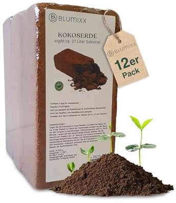 Blumixx Kokoserde 12er-Set Hochbeet Aussaaterde, Blumenerde aus Kokosfaser, Anzuchterde, Natürliche & Torffreie Erde, Reptilienstreu, Pflanzenerde für Zimmerpflanzen