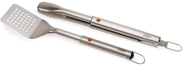Joseph Joseph GrillOut 2-teiliges Edelstahl BBQ-Utensilien-Set, Wender & Zange, Teleskopgriff, Aufhängeschlaufen