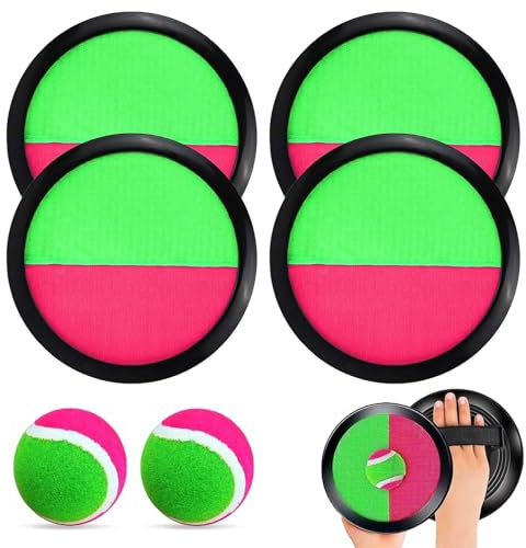 Ajuanbazha Klettballspiel, Fangballspiel Set mit 4 Fangscheiben und 2 Bällen, Outdoor Wurfspiel für Garten, Strand und Draußen für Jungen und Mädchen ab 3 Jahren