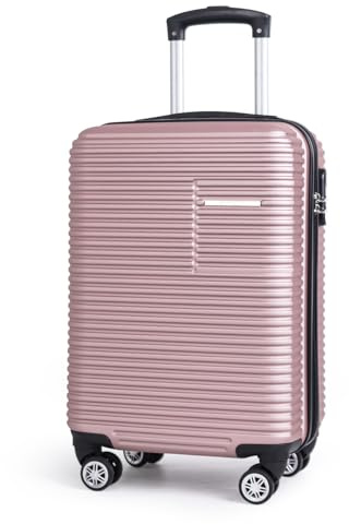 Newcom 20 Zoll Suitcase ABS Hartschalen Koffer, 3-stelliges Zahlenschloss, 360° Silent Rollen, Flugzeugtauglich, Leichtbau, Ergonomischer Griff, Rosagold