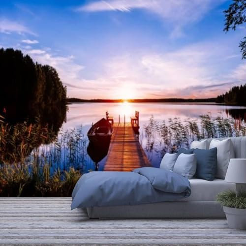 Peinture Murale Photo 3D Paysage De Coucher De Soleil De Bateaux De Pêche Sur La Jetée Papier Peint Mural Imperméable Salon Moderne Canapé Tv Fond Mur Art Décoller Et Coller Mur Photo Amo-595634307354