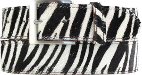 BELTINGER Hochwertiger Fell-Ledergürtel 4 cm | Herren-Gürtel für Herren 40mm | Fell-Gürtel mit massiver Dornschließe | Zebra 115cm
