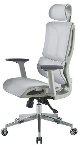 Sedia Ufficio Ergonomica Professionale Schienale Alto In Rete Con Supporto Lombare e Braccioli Regolabili Gaming Poltrona Direzionale Altezza Regolabile Portata 150 Kg Ruote Girevoli - Grigio