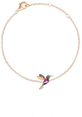 Einzelstück® Bracelet avec colibri I Argent sterling 925 I Bracelet en argent plaqué or 14 carats I Oxyde de zirconium Oiseau Bracelet or 14 carats Or rose, Eine Grösse, Argent sterling, Oxyde de