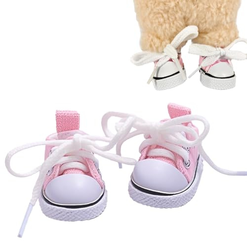 Mini Doll Shoes, 1 Pair Cute Lace Up Canvas Sneakers Compatible for 17cm/15cm Doll Shoes Toy Outfit Accessories(Pink)