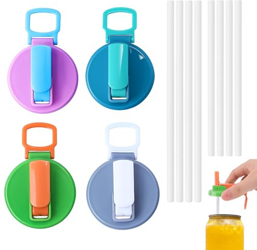 4 PCS Soda Can Lids with Straw, 4 Colors Leak-Proof Soda Can Lids with Straw Reusable Straw Soda Can Lid Beverage Can Sealer Covers for Canned Fizzy Drinks Beverages, Juice, Beer, Soda