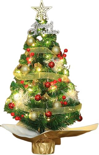 WINOK Mini Weihnachtsbaum 60cm, Kleiner Weihnachtsbaum mit Beleuchtung LED Tisch Weihnachtsbaum klein künstlich geschmückt für Weihnachtsdeko und Partybedarf - Grün