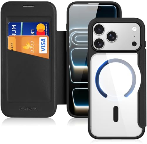 DUX DUCIS Hülle für iPhone 17 Pro Max 6,9 Handyhülle Kompatibel mit MagSafe, Transparente Anti-Kratzer Leder Flip Klapphülle mit RFID-Sperre Schutzhülle Case für iPhone 17 Pro Max (6,9 Zoll, Schwarz)