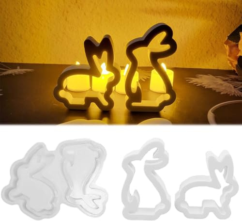 2 Stück Silikonform Hase, FORMVERSITY Gießformen Silikon Osterhase 3D Osterhase Silikonform Kerzenhalter Kaninchen für Bastelarbeiten