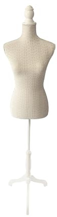 Relaxdays Schneiderpuppe, weiblich, Größe 36/38, verstellbar 130–167 cm, Spitze, Holzständer, Kleiderpuppe, beige/weiß