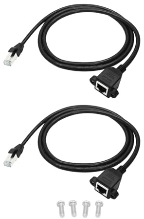 Cat6 RJ45 Male to Female Panel-Mounted Ethernet Extension Cable 2FT, 2-Pack | Compatible with Cat5e/5 for PC, Laptop, Router, Smart TV, Network Switch