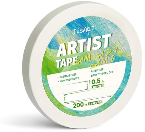JusArt Künstlerklebeband für Aquarellpapier,Abdeckband, 12,7 mm breit, 61 m lang, weißes Klebeband zum Abkleben, Zeichnen und Malen, säurefrei, schwach klebend