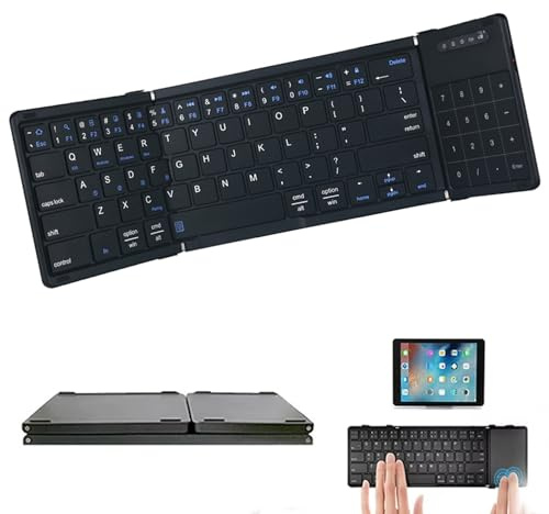 Foldable Bluetooth Keyboard with Touchpad and Number Pad - Portable Wireless Travel Keyboard for Windows, iOS, Android and Tablets