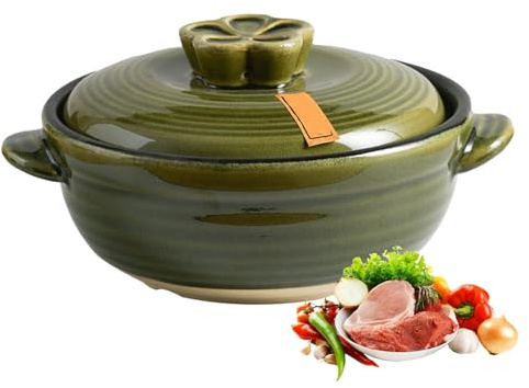Olla de cerámica japonesa, olla de barro con tapa, olla for sopa for arroz y guisos, olla caliente resistente al calor, estofado lento for pollo guisado y cocina doméstica(Green,1L)