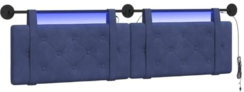 vidaXL Hängendes Kopfteil Mit LED Licht Polizeiblau Samt, Bettkopfteil, Rechteckig aus Samt, Wandmontage, Bequeme Polsterung, Knopfheftung, Platzsparend Décor