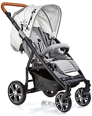 Gesslein S4 Buggy S4 Air+ Design 662 mit Liegefunktion, klein zusammenklappbar, für große Kinder bis 25 kg, veganer Lederschieber cognac höhenverstellbar, Kinderwagen Sportwagen 304110733000 grau meliert