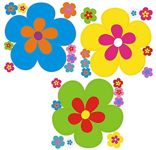 Hippie Blumen Aufkleber, Autoaufkleber Hippie 030-3 Stück 21 cm -blau, gelb, grün (blau - gelb - grün)