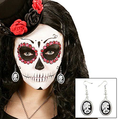 NET TOYS Kamee Totenkopf Ohrringe Sugar Skull Ohrstecker Tag der Toten Ohrhänger Dia de los Muertos Damenohrringe
