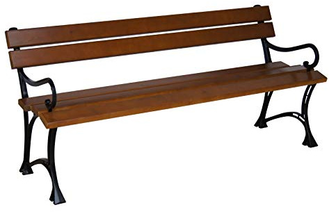 k koma Gartenbank 160cm aus massivem Kiefernholz mit Armlehnen in Dunkel-Eiche-Farbe