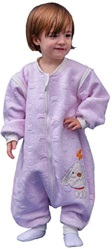 MIKAFEN Schläfsack Baby Langarm Winter kinderSchlafsack 2.0Tog,Hund Muster Baby Schlafsack mit Füßen Baumwolle Junge Mädchen Unisex ganzjahres Schlafanzug, Rosa Welpe,70/Baby Höhe 75-85cm